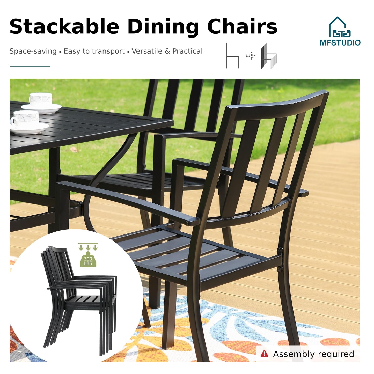 MFSTUDIO Outdoor Dining Set for 6, Patio Table and Chairs Set with Umbrella Hole, 7 Piece Metal Patio Furniture Set for Deck Backyard Poolside Garden