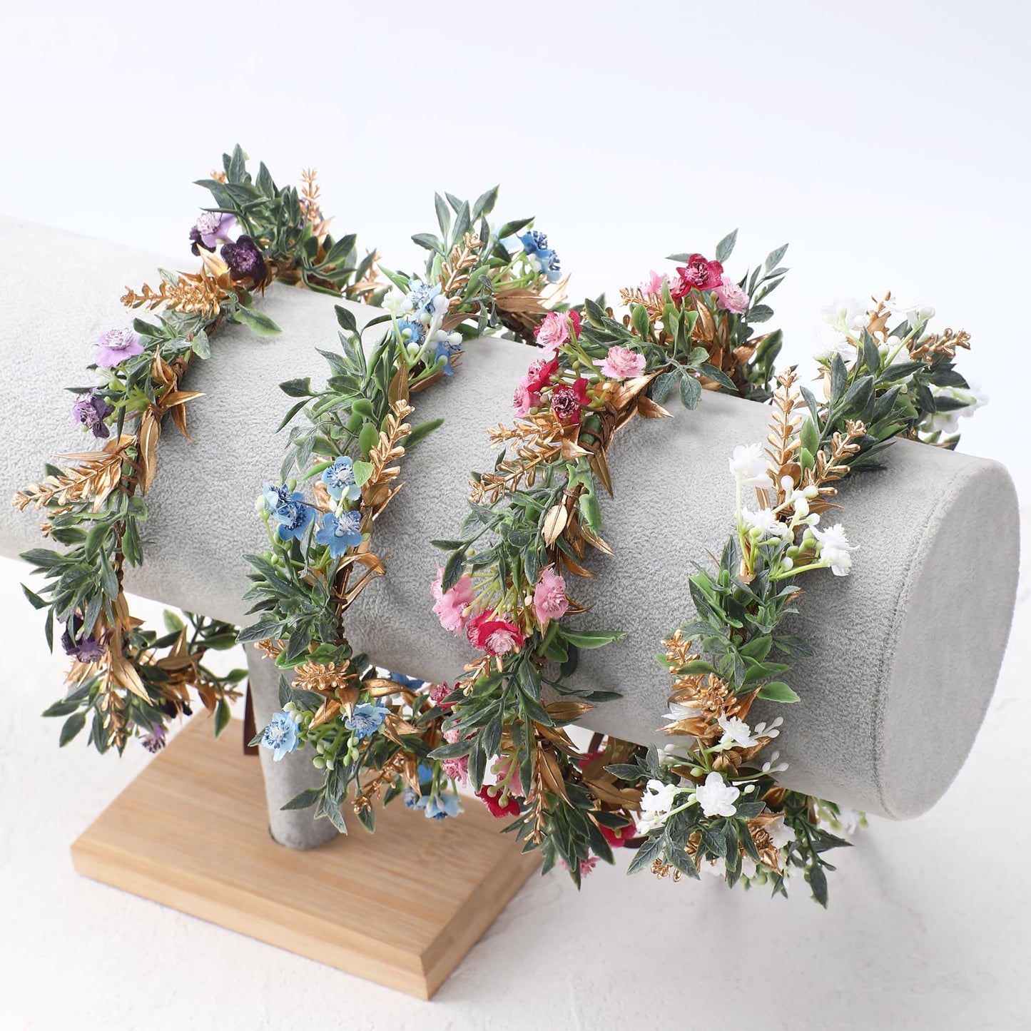 KorViSHOW Flower Crowns Fairy Headband - Golden Green Fairy Floral Headpiece Renaissance Crowns for Bridal Women Girls Renaissance Halloween Renfaire Costume Women Cosplay