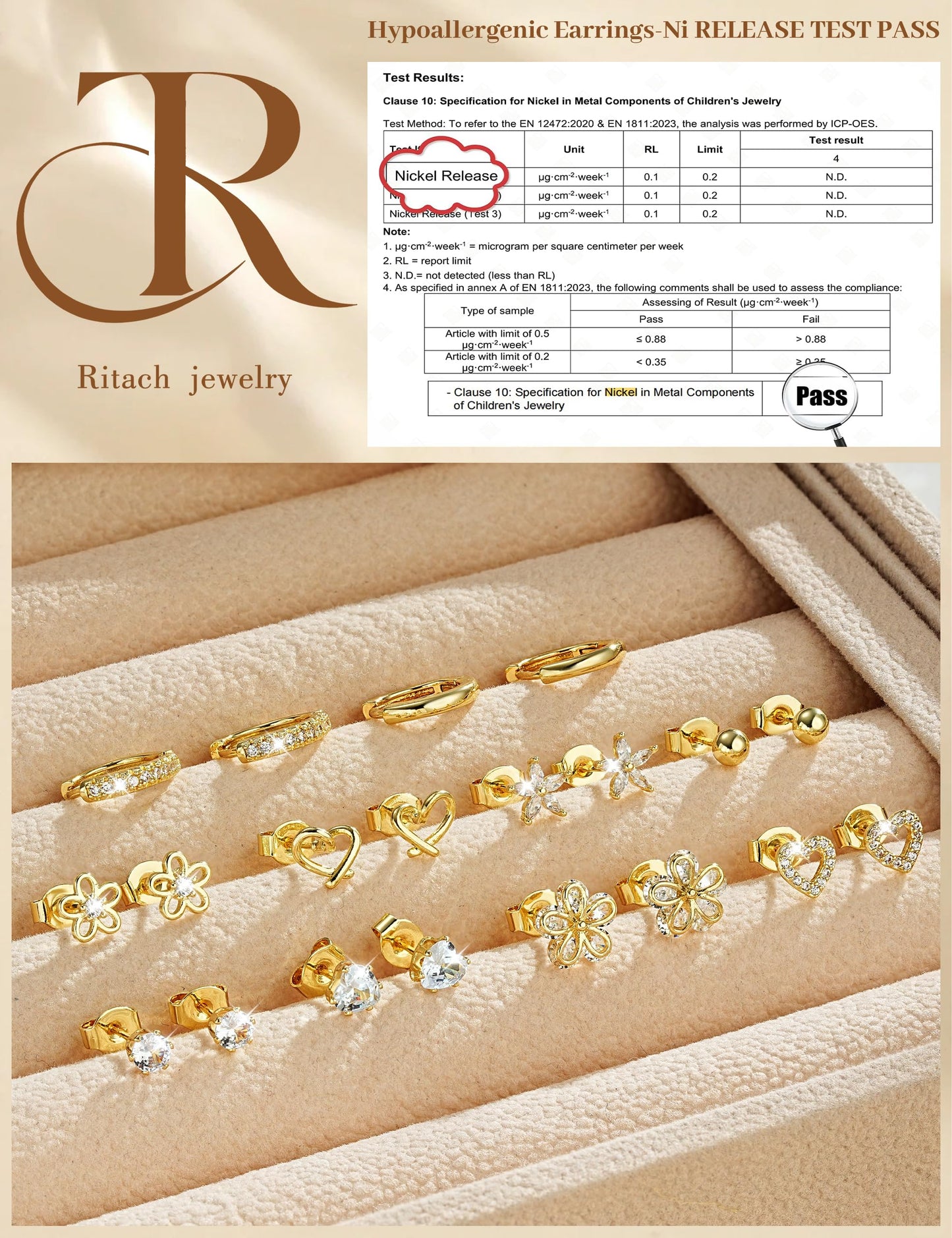 Small Gold Stud Earrings Set for Women - 14K Gold Plated CZ Huggie Hoops Hypoallergenic Earrings Dainty Flower Heart Stud Earring for Jewelry Gift