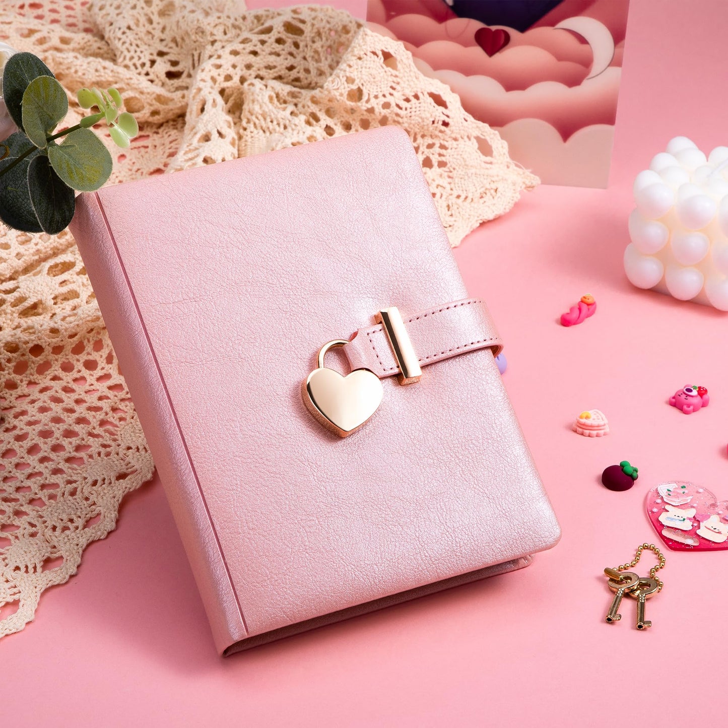 CAGIE Diary with Lock for Girls Ages 8-12 Journal with Lock and Key 296 Gold Edged Pages Heart-Shaped Locked Journal for Women Teen Girls with Gift Box (A - Pearl Pink)