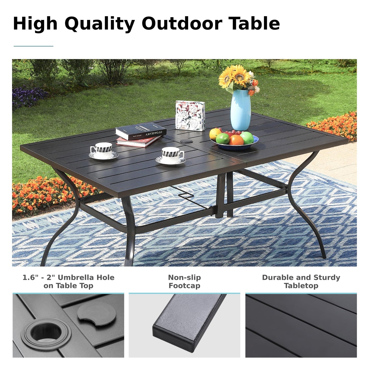 MFSTUDIO Outdoor Dining Set for 6, Patio Table and Chairs Set with Umbrella Hole, 7 Piece Metal Patio Furniture Set for Deck Backyard Poolside Garden