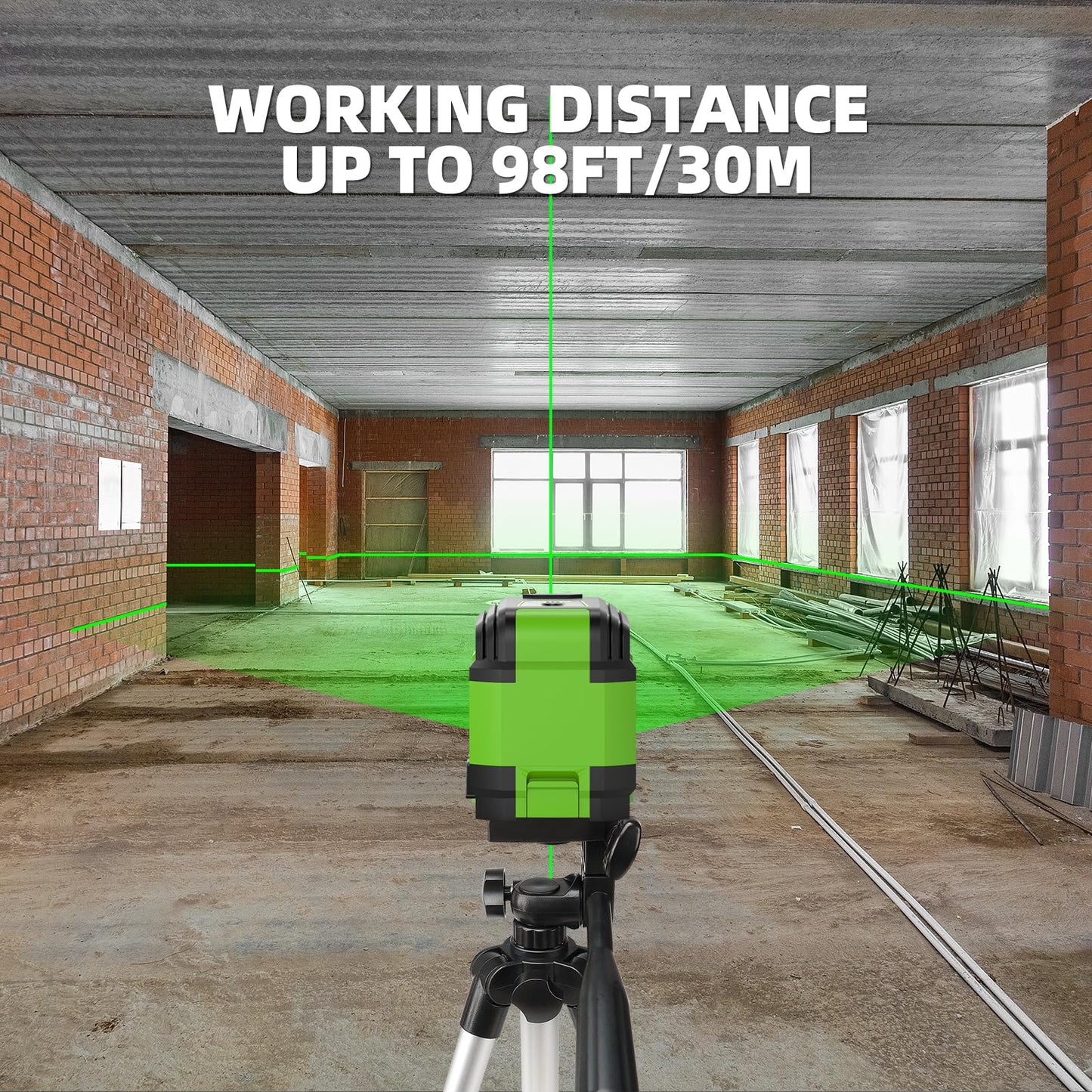 Laser Level with 40in Tripod, HUEPAR 98Ft Self Leveling Laser Level Green Line Laser Cross Line Laser Leveler Tool for Picture Hanging, Home Renovation, Indoor Project, Battery&Carrying Bag Included